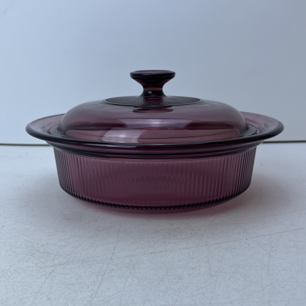 Vision V-32-B Cranberry 1.5 Qt Casserole Dish Corning Ware Glass Pyrex Lid USA